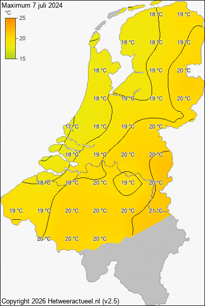 Maximum temperatuur 7 juli 2024