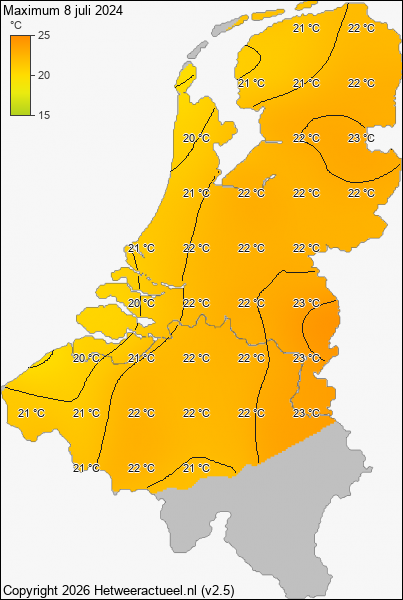 Maximum temperatuur 8 juli 2024