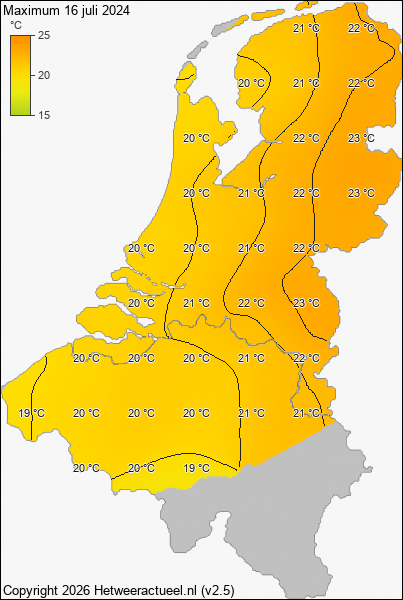 Maximum temperatuur 16 juli 2024