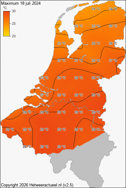 Maximum temperatuur 18 juli 2024