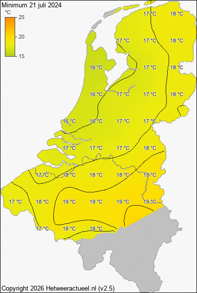 Minimum temperatuur 21 juli 2024