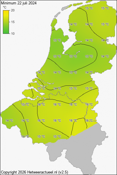 Minimum temperatuur 22 juli 2024