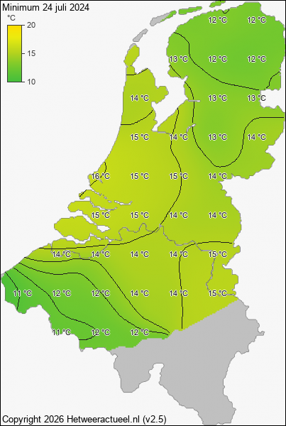 Minimum temperatuur 24 juli 2024