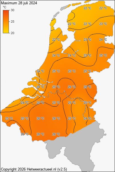 Maximum temperatuur 28 juli 2024