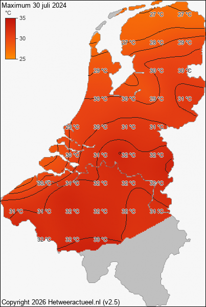 Maximum temperatuur 30 juli 2024