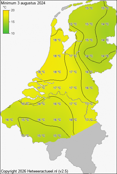 Minimum temperatuur 3 augustus 2024
