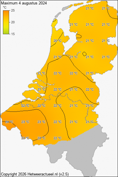 Maximum temperatuur 4 augustus 2024