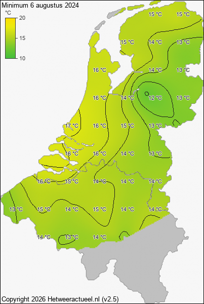 Minimum temperatuur 6 augustus 2024