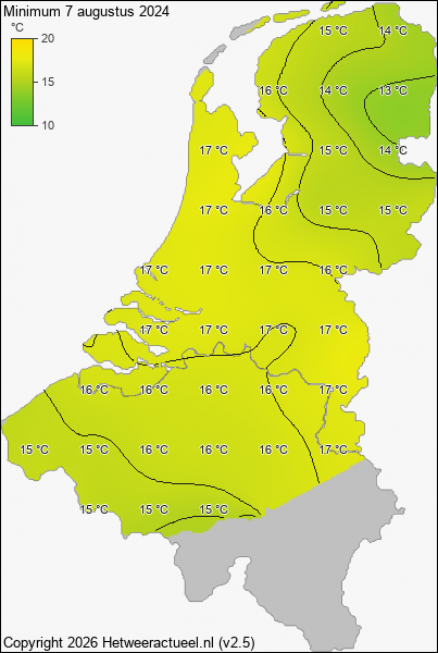 Minimum temperatuur 7 augustus 2024