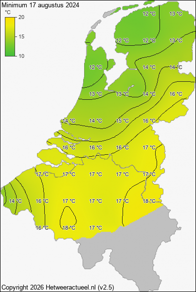 Minimum temperatuur 17 augustus 2024