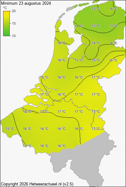 Minimum temperatuur 23 augustus 2024