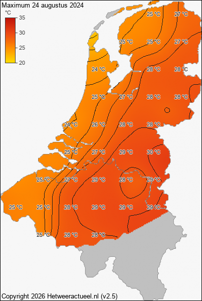 Maximum temperatuur 24 augustus 2024