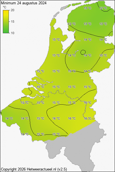 Minimum temperatuur 24 augustus 2024