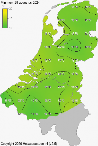 Minimum temperatuur 28 augustus 2024