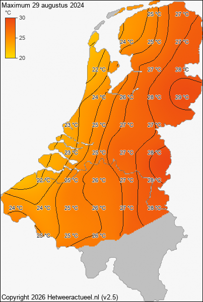 Maximum temperatuur 29 augustus 2024
