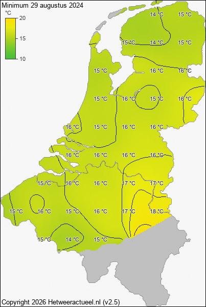 Minimum temperatuur 29 augustus 2024
