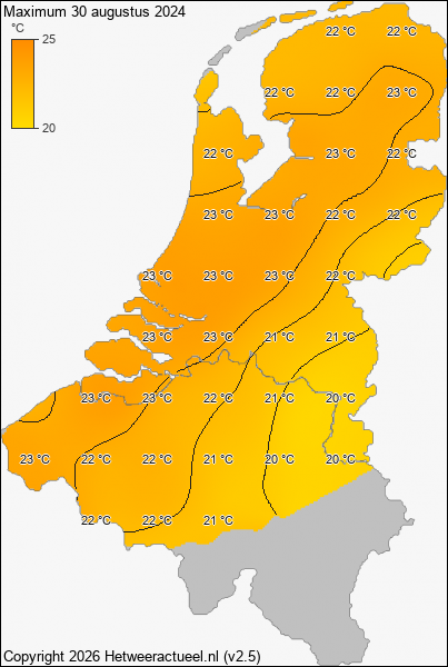 Maximum temperatuur 30 augustus 2024