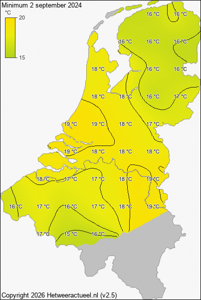 Minimum temperatuur 2 september 2024