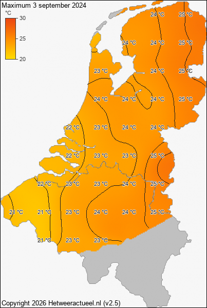 Maximum temperatuur 3 september 2024