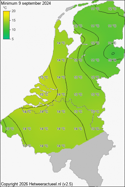 Minimum temperatuur 9 september 2024