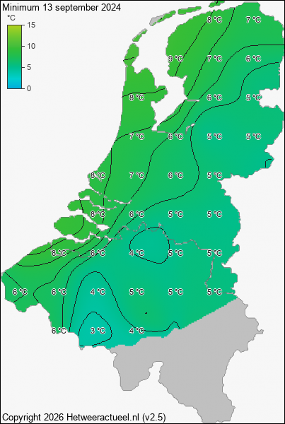 Minimum temperatuur 13 september 2024