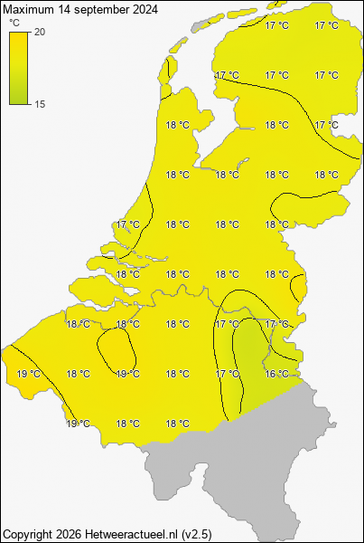 Maximum temperatuur 14 september 2024