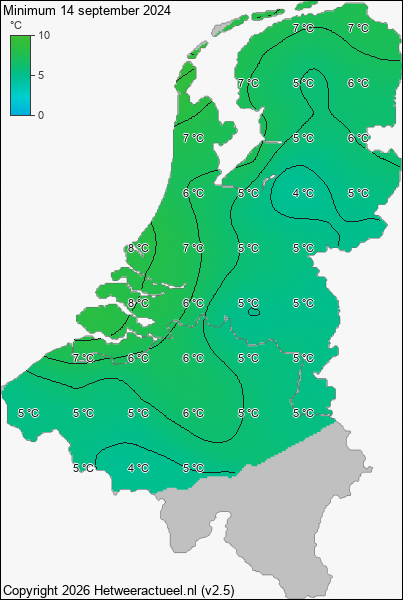 Minimum temperatuur 14 september 2024