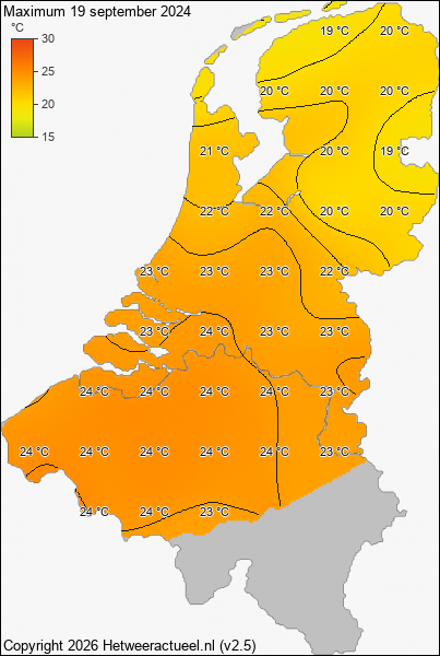 Maximum temperatuur 19 september 2024