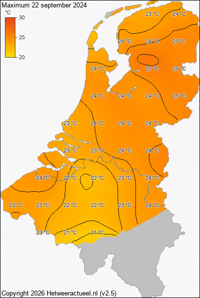 Maximum temperatuur 22 september 2024