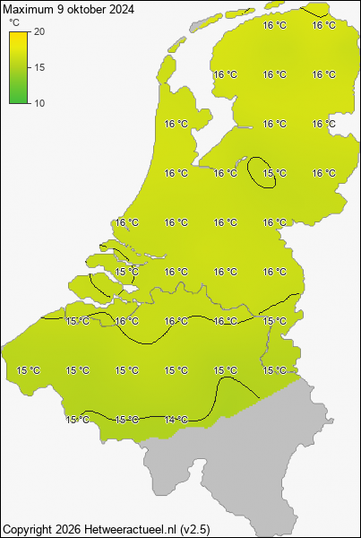 Maximum temperatuur 9 oktober 2024