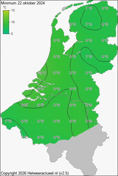 Minimum temperatuur 22 oktober 2024