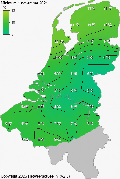 Minimum temperatuur 1 november 2024