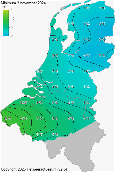 Minimum temperatuur 3 november 2024