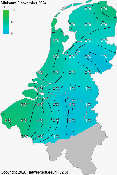 Minimum temperatuur 5 november 2024