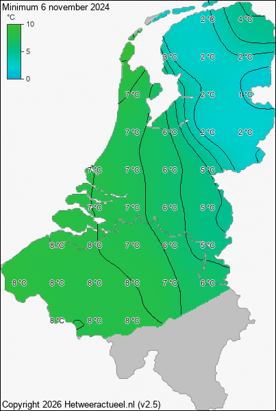 Minimum temperatuur 6 november 2024