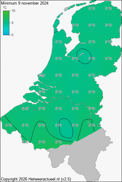 Minimum temperatuur 9 november 2024