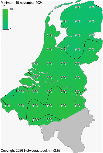 Minimum temperatuur 10 november 2024