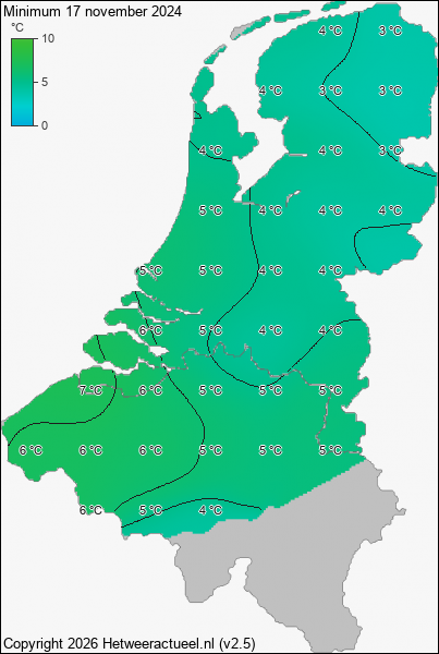 Minimum temperatuur 17 november 2024