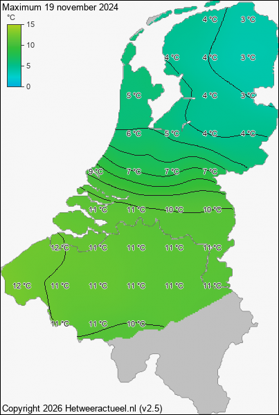 Maximum temperatuur 19 november 2024