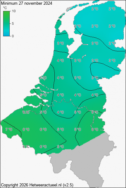 Minimum temperatuur 27 november 2024