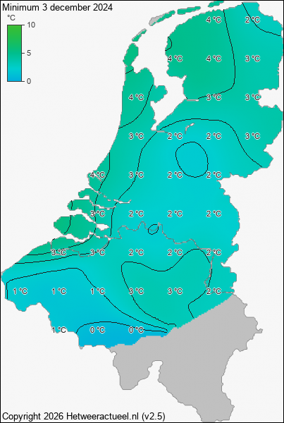 Minimum temperatuur 3 december 2024