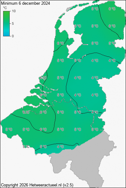 Minimum temperatuur 6 december 2024