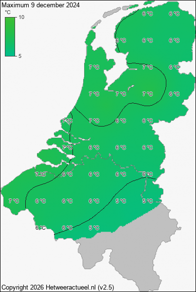 Maximum temperatuur 9 december 2024