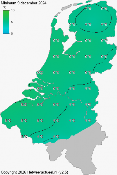 Minimum temperatuur 9 december 2024