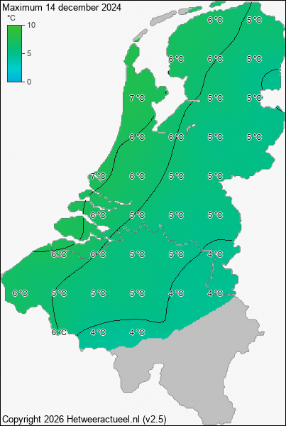 Maximum temperatuur 14 december 2024