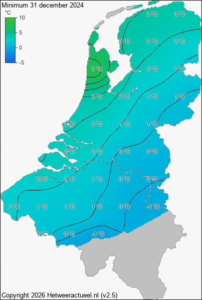 Minimum temperatuur 31 december 2024