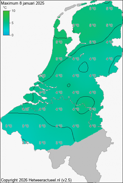 Maximum temperatuur 8 januari 2025