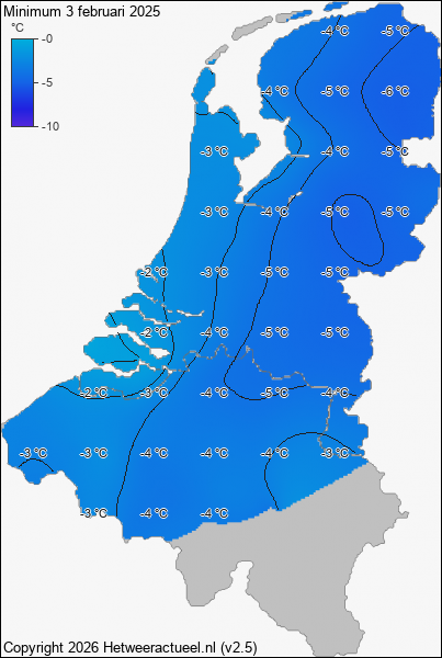 Minimum temperatuur 3 februari 2025