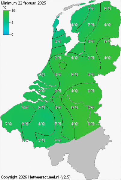 Minimum temperatuur 22 februari 2025