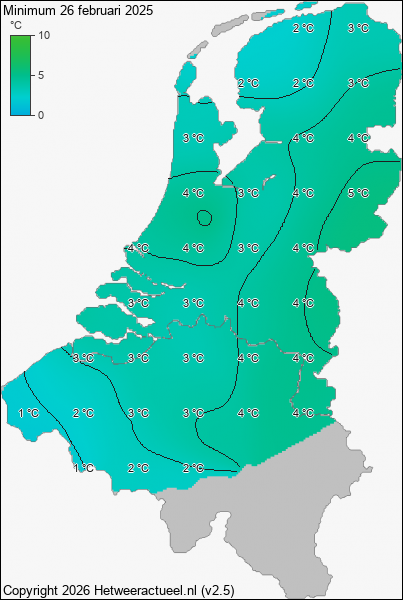 Minimum temperatuur 26 februari 2025